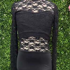 Balera Black Lace Long Sleeve Dance Leotard